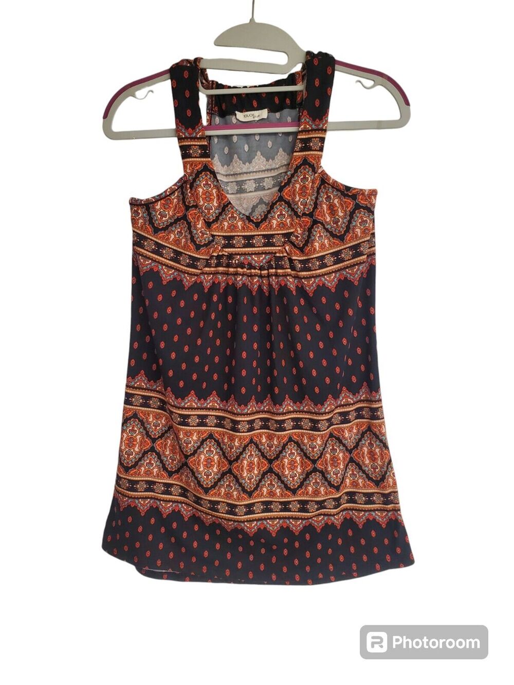 Women's Touch Blue SOFT Red & Black Paisley Tank Top | Size XS